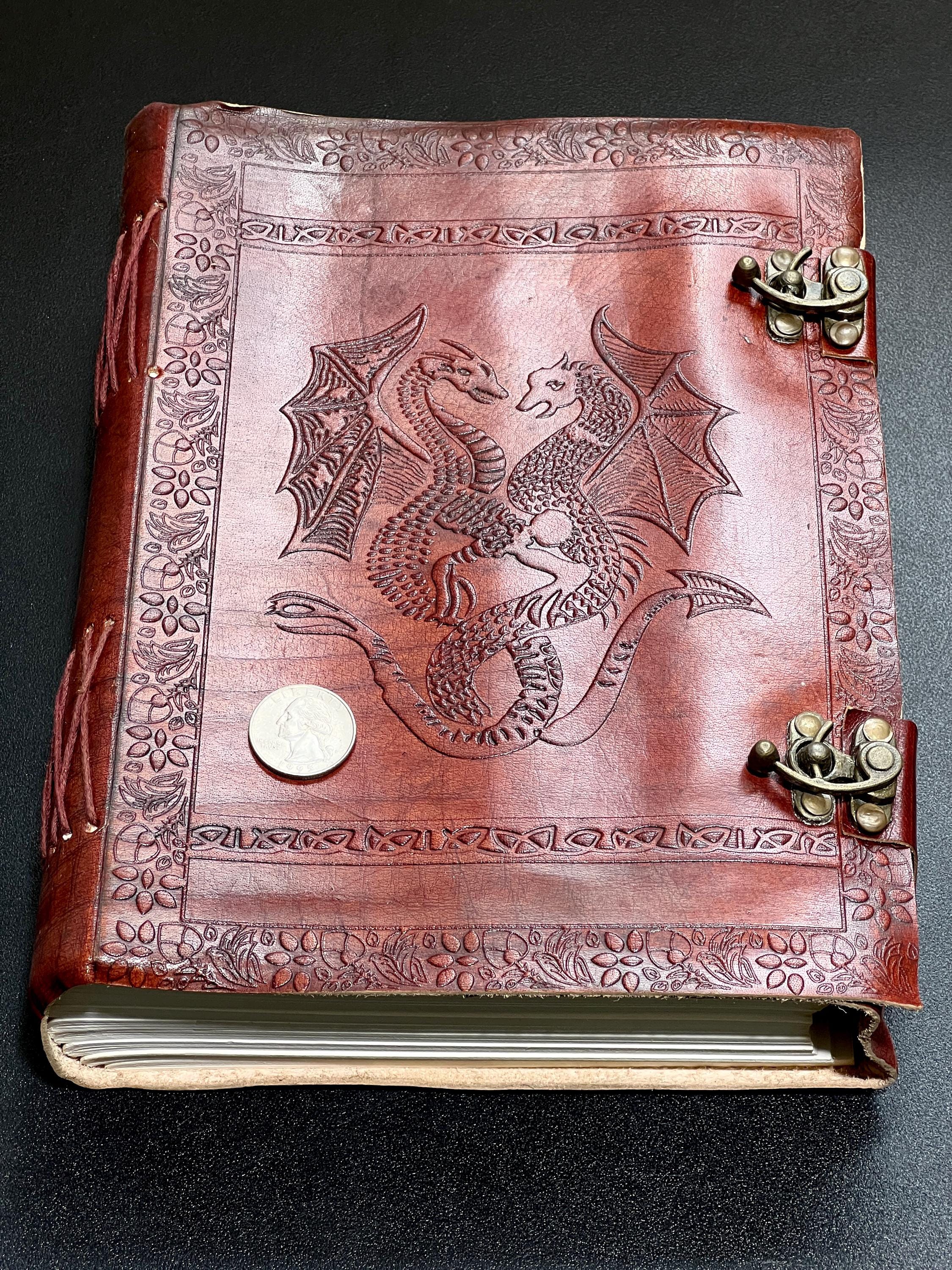 Large Red Dragon Embossed Leather Bound 300 Page Sketchbook Notebook With Clasps Carving Wholesale Decor